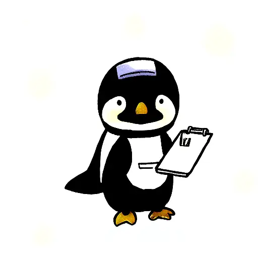 A Penguin With A Clipboard In Hand Sitting