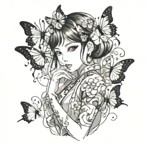 Asian Girl With Butterflies