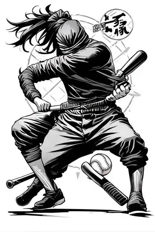 Ninja Swinging A Baseball Bat