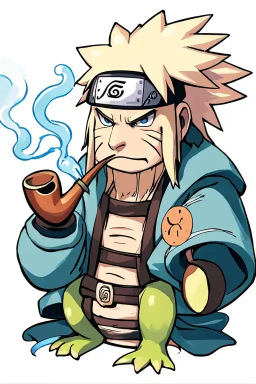 Jiraiya From Naruto With Toad Smoking A Pipe