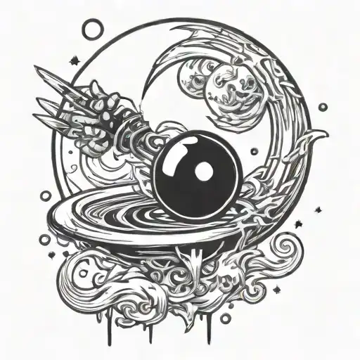 Syringe Holding A Spoons Hand Jumping Over The Eightball Moon Tattoo