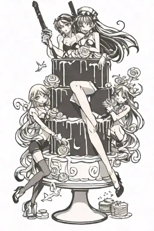Tall Cake With Hot Hentai Women Grinding On It Like A Stripper Pole