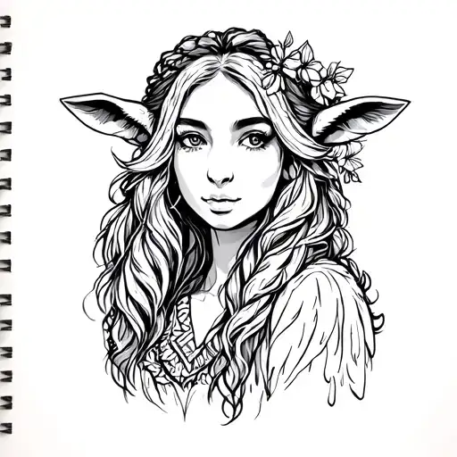 Sheep Herder Lady Tattoo Line Drawing