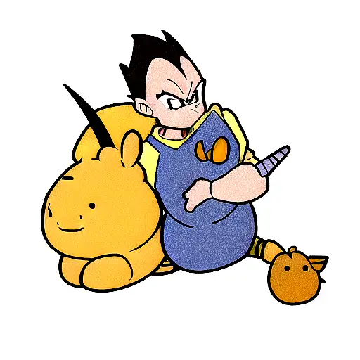 A Minimalist Portrait Of Vegeta With Winnie The Pooh And A Unicornio In The Background
