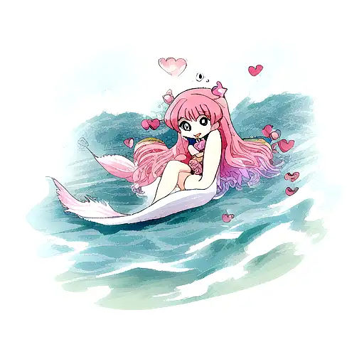 Ocean Wave And Mermaid Tail And Heart And Fire