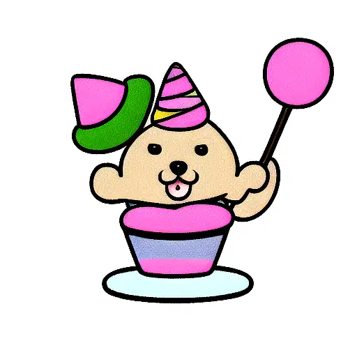 Cartoon Bear Wearing A Party Hat Sitting On A Cupcake