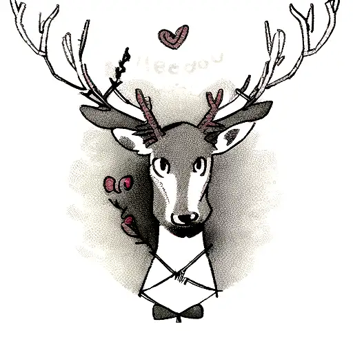 A Blackwork Tattoo Of A Deer With Barbed Wire Wrapped Around Its Antlers