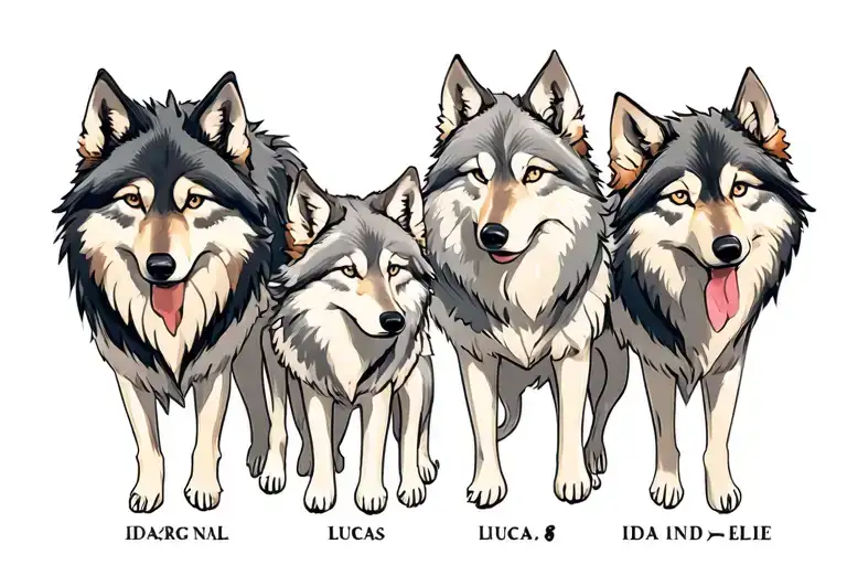 Wolf Family With Names Below Ida And Lucas And Ellie
