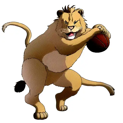 Lion Holding Standing On Hind Legs A Basketball In Its Paw