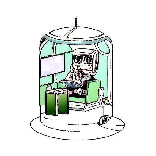 A Science Fiction Scene With A Robot Reading A Book Under A Starry Sky