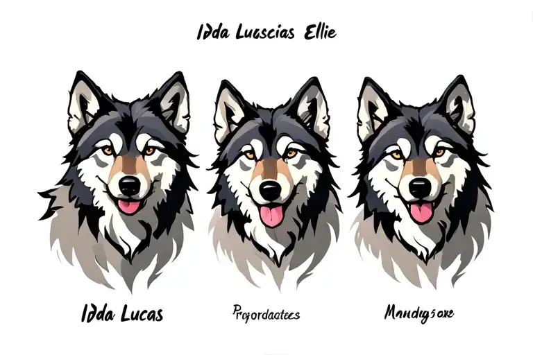 Wolf Family Of Three With Names Below Ida Lucas Ellie
