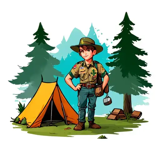 Boy Scout Camping Scene With Fleur De Lis