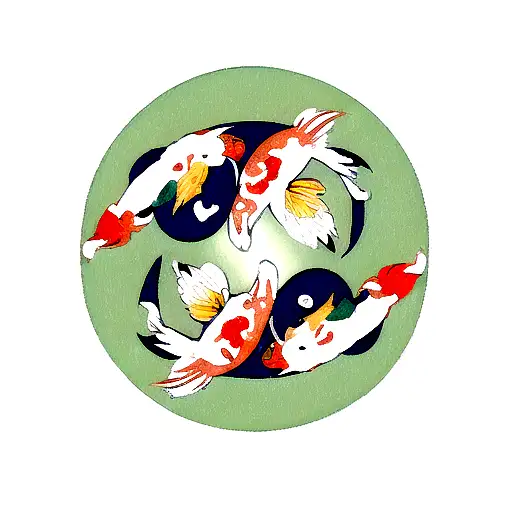 Two Koi Fish Circling A Lotus Flower Like A Yin And Yang With Water Droplettes Around It