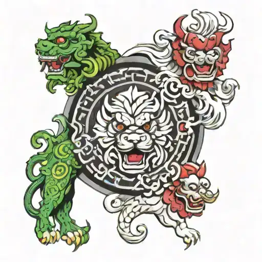 Three Foo Dogs Forming A Circle