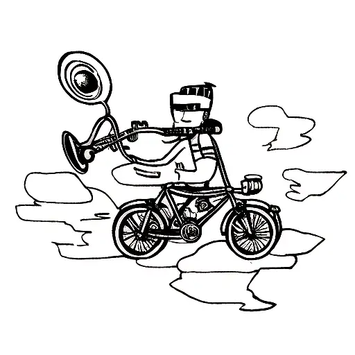 Combination Of Bike And Trumpet In A Tattoo Design Inspired By Ska-pop Punk Music