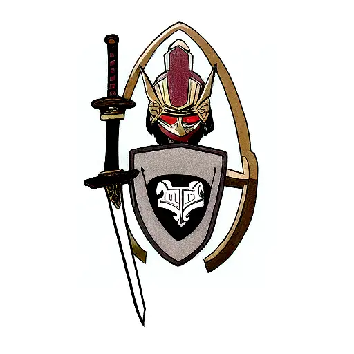 Warrior's Helmet With A Sword And Shield