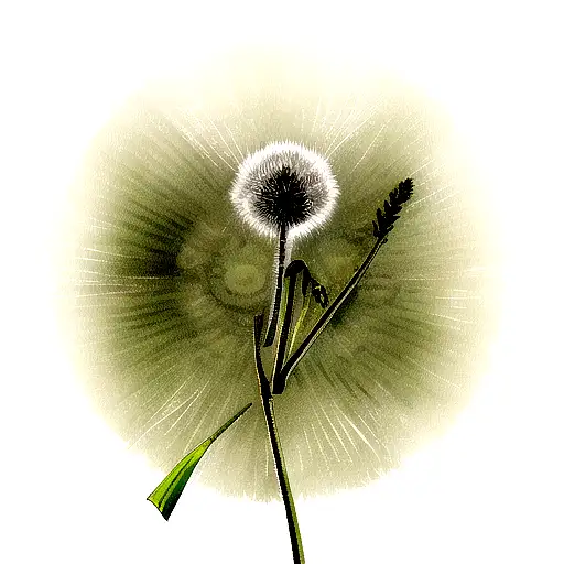 Dandelion With Stem And Fern Leaf