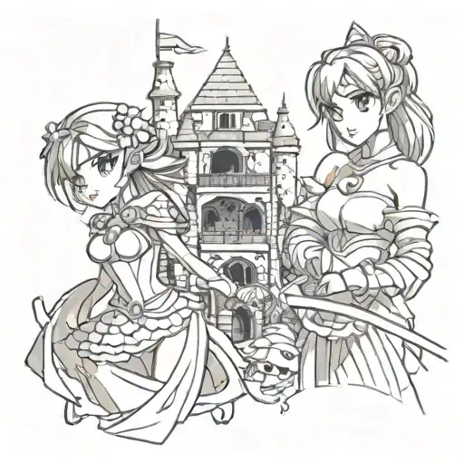 Princess In Castle Saved By Warrior With A Monster In The Background