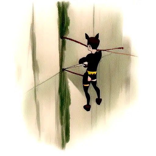 Batman And Robin Scaling Up A Vertical Wall Using A Rope