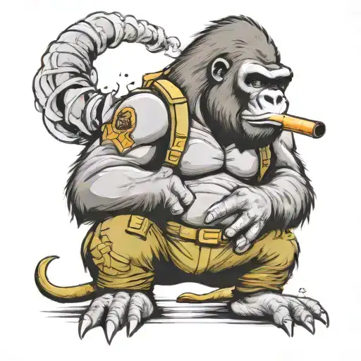 Gorilla In Army Gear Smoking Cigar