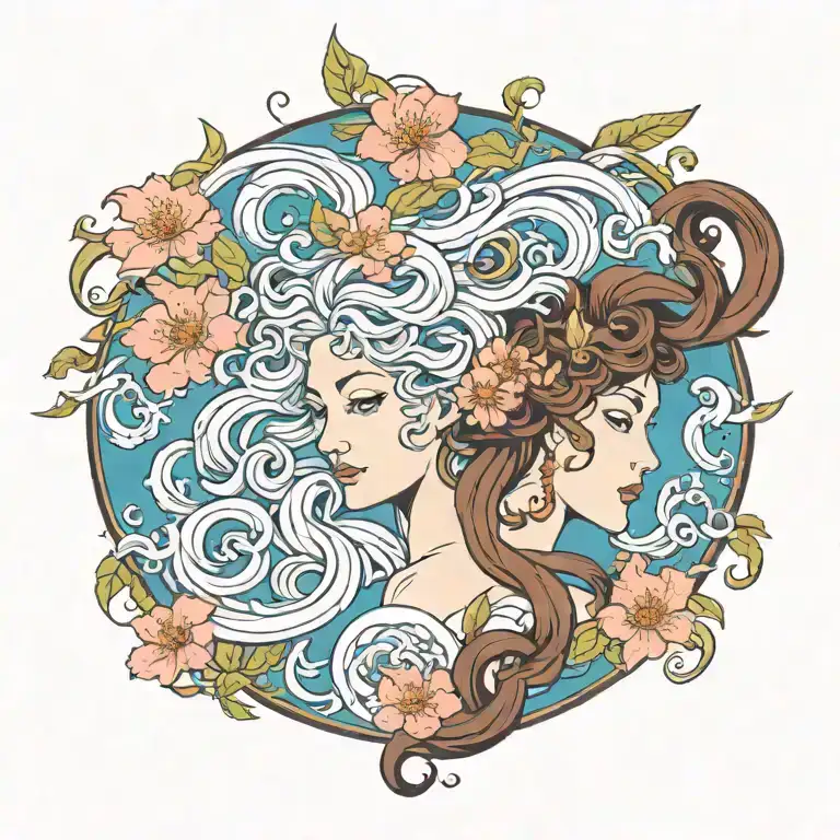 Greek Mythology Medusa Petrifying Hercules And Sakura Blooming In Background