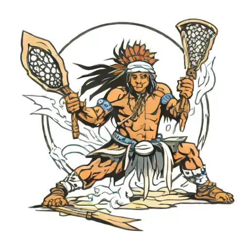 Native American Lacrosse Player Holding Stick