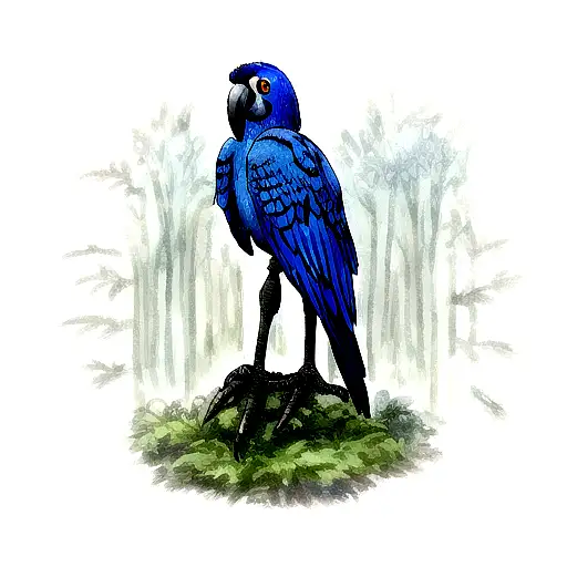 Hyacinth Macaw Blue With Forest Around It