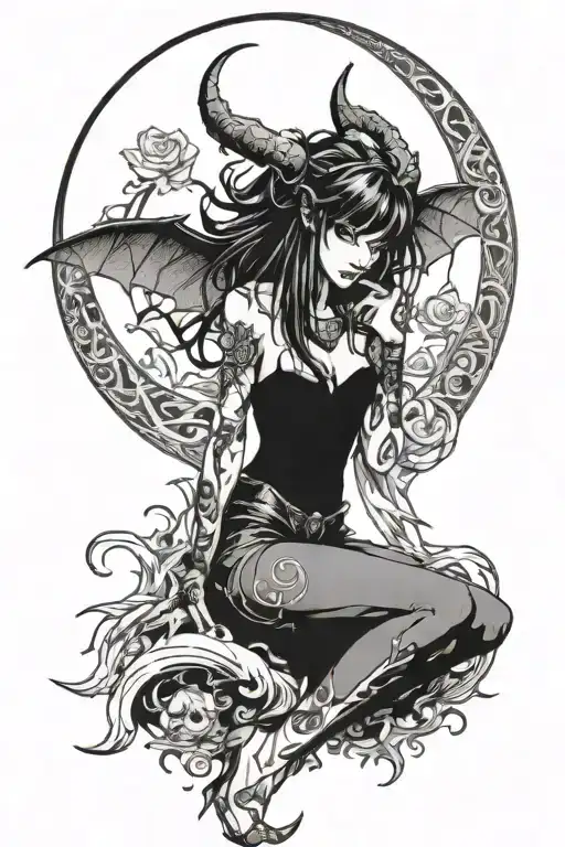 Succubus Girl With Goth Clothing Sat On A Crescent Moon