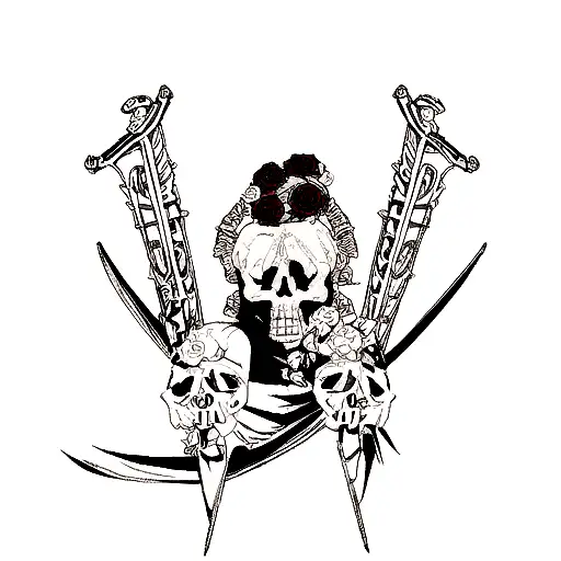 Skull With Roses And Sword