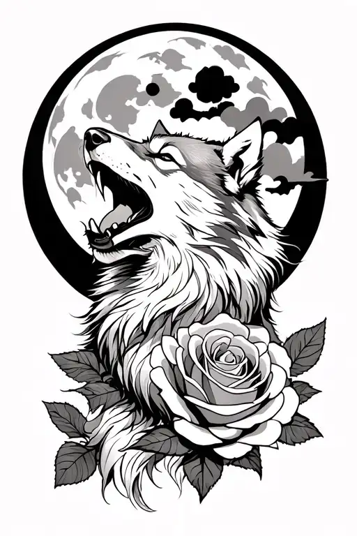 Motorcycle Rose Wolf Howling At The Moon