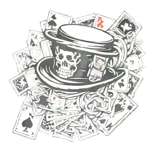 Shadow Man's Hat With 3 Cards Surrounding With A Name In Each Card