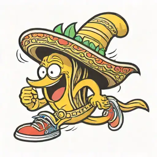 Cartoon Banana Running Wearing A Sombrero