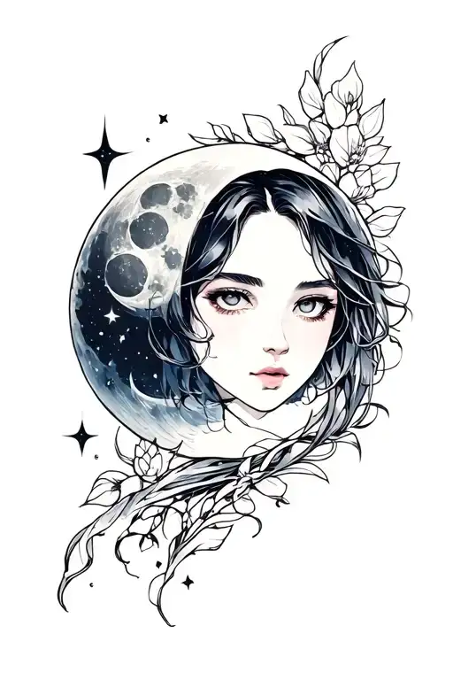 A Anime Style Moon Tattoo For Hand