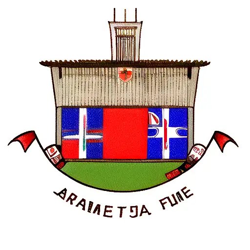 A Traditional Style Tattoo Of The Bahia Football Team Flag Waving Proudly In Front Of Their Stadium