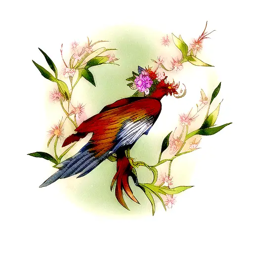 The Phoenix Bird With Flowers And Leaves