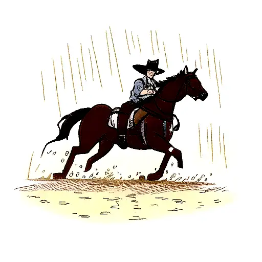 Western Outlaw Riding A Horse In The Rain