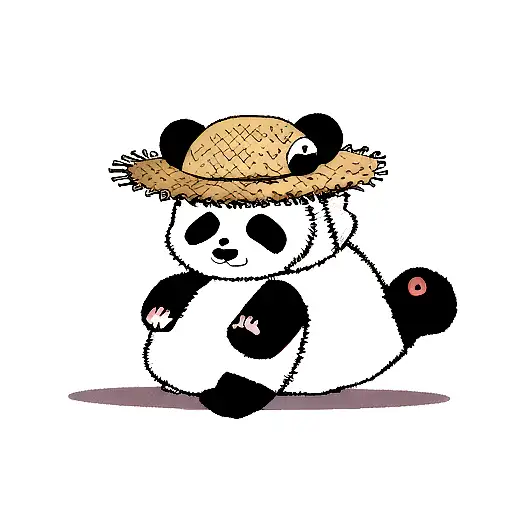 Panda Bear With A Straw Hat