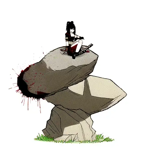 Katana Sitting On A Rock With Blood Splatter Behind It
