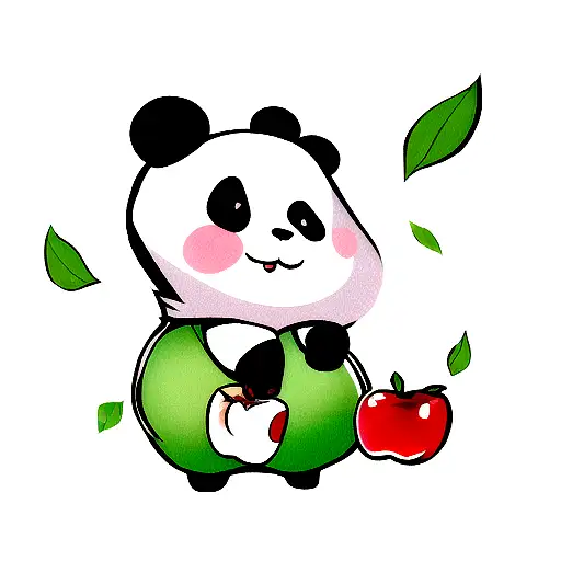 Cute Cartoon Panda Holding An Apple
