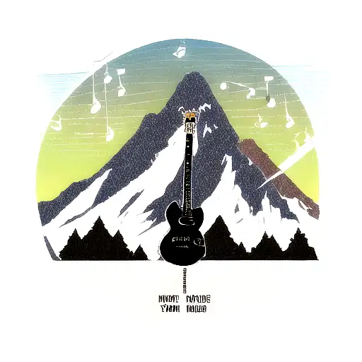 Incorporate Guitar Strings And Musical Notes Into A Mountain Landscape