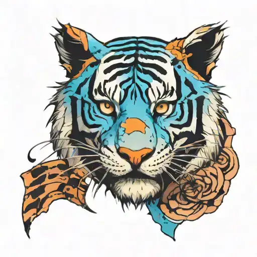 Tiger Head With Scar On The Eye With Sharingan And The Other Blue