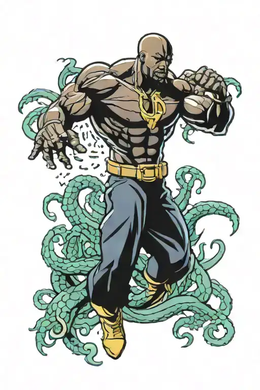 Luke Cage And The Kraken From Marvel Comics Style Illustration