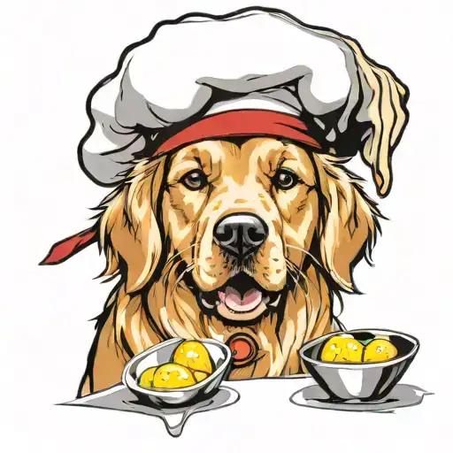 Golden Retriever Wearing Chef Hat With Sunny Side Up Eggs