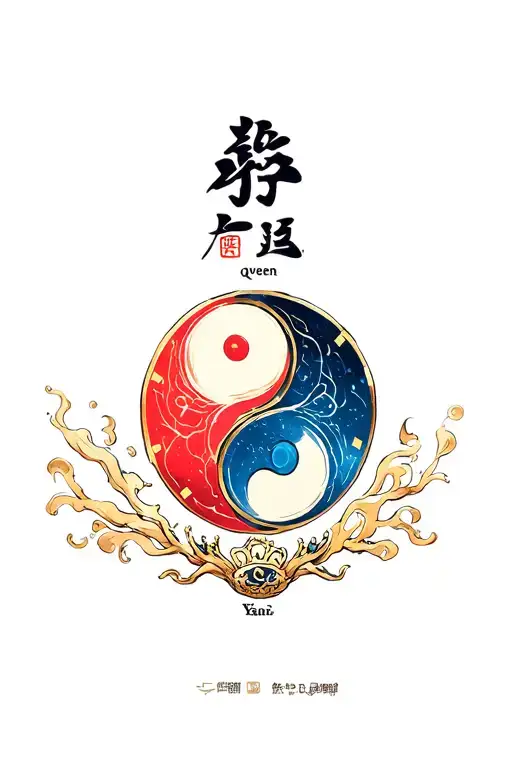 2 Chips Merge Into Yin And Yan On Which The Inscription Is The King And The Queen In Japanese