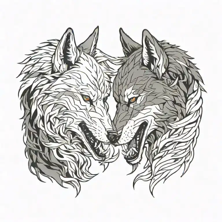 Side Profile Of Two Wolves Snarling At Eachother Face To Face