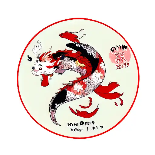 The Date 10 July 2019 And Chinese Dragon And Koi Fish Surrounding It