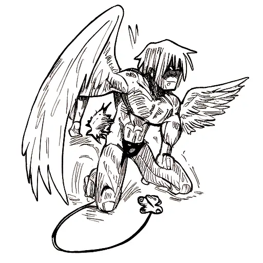 Full Back Piece Tattoo Of An Angel Beating A Demon