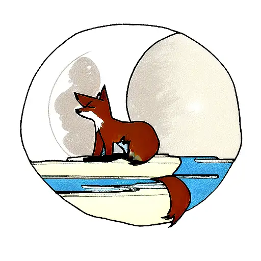 Fox Looking At The Moon On A Cliff