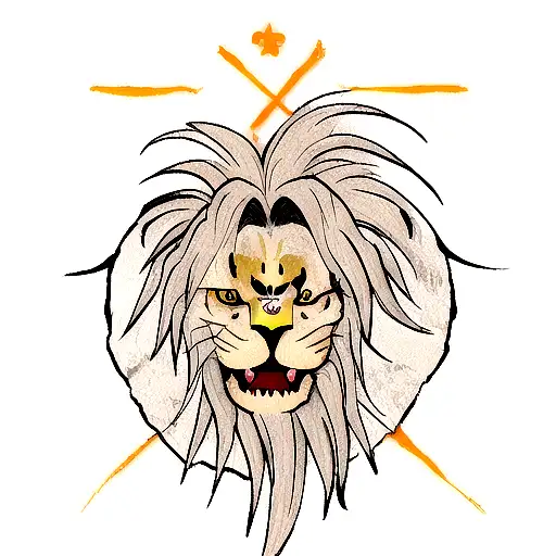 Scary Lion Head With Scars And The Symbol Of The Cross On The Left Eye Of The Lion