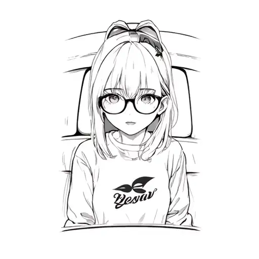A Black And White Drawing Of A Girl Wearing Glasses In A Car